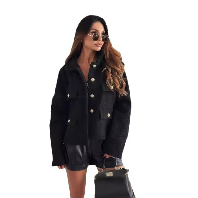 Damen Städtische Fleecejacke mit Taschen und dekorativen Knöpfen Stalluxe