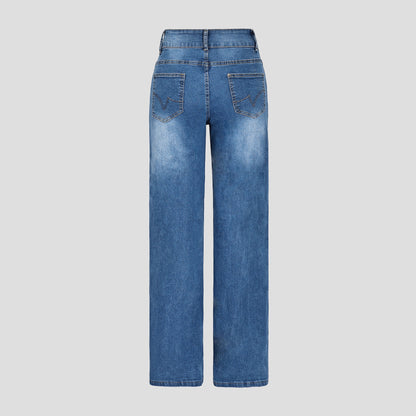 Damen weite Jeanshose mit hohen Bund Stalluxe