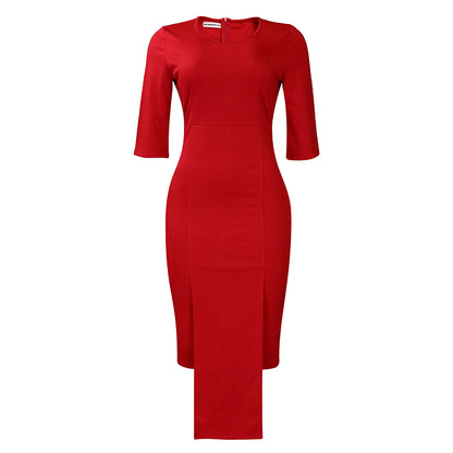 Damen Elegantes Figurformendes Kleid mit asymmetrischem Saum Stalluxe