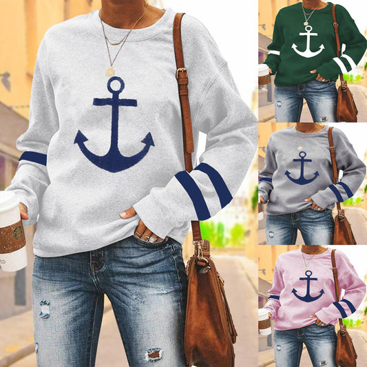 Damen Kapuzenpullover mit maritimem Ankerdesign und Kontraststreifen Stalluxe