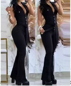 Damen Eleganter einfarbiger Overall mit tailliertem Schnitt und breiten Beinen Stalluxe