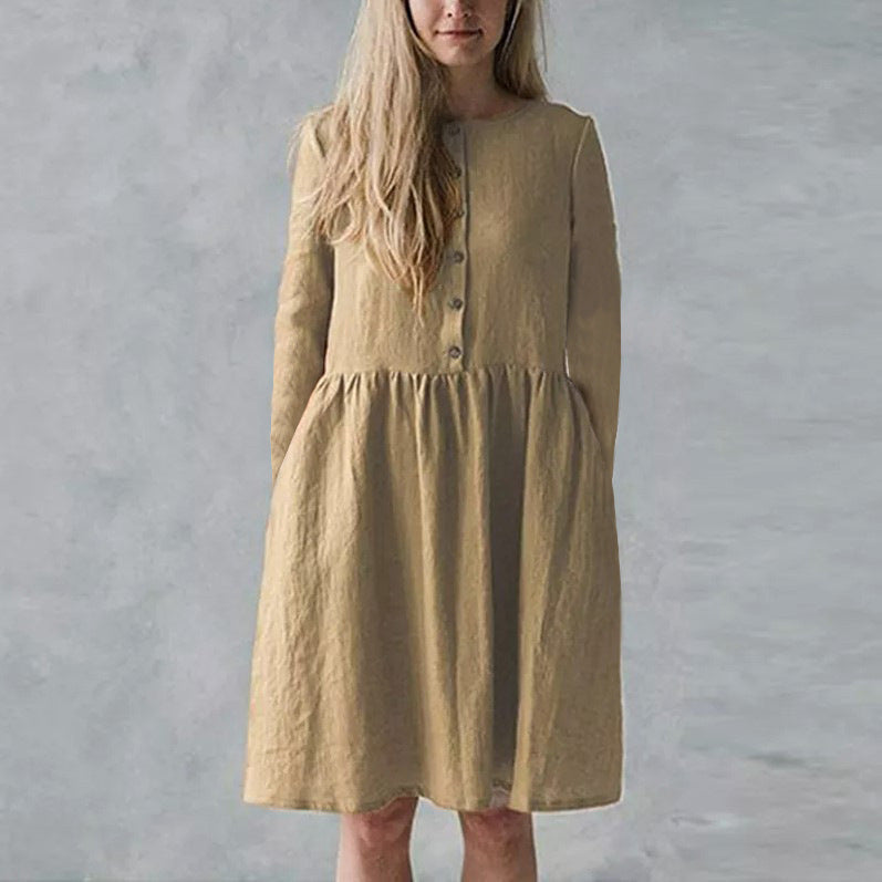 Damen lässiges Freizeitkleid mit Knopfverschluss und voluminösem Rock Stalluxe