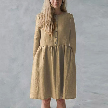 Damen lässiges Freizeitkleid mit Knopfverschluss und voluminösem Rock Stalluxe