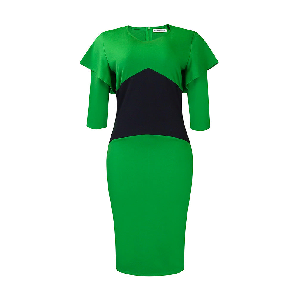 Damen Elegantes Cut-Out Kleid mit asymmetrischen Rüsenärmel und figurbetonter Silhouette Stalluxe Grün