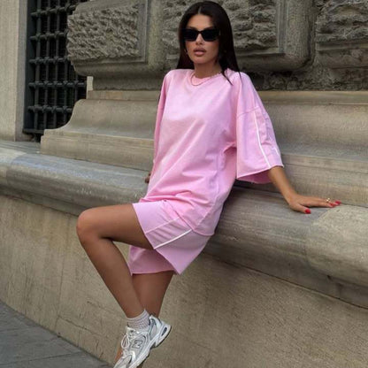 Damen lässiges Freizeit-Set mit oversized Oberteil und Shorts Stalluxe