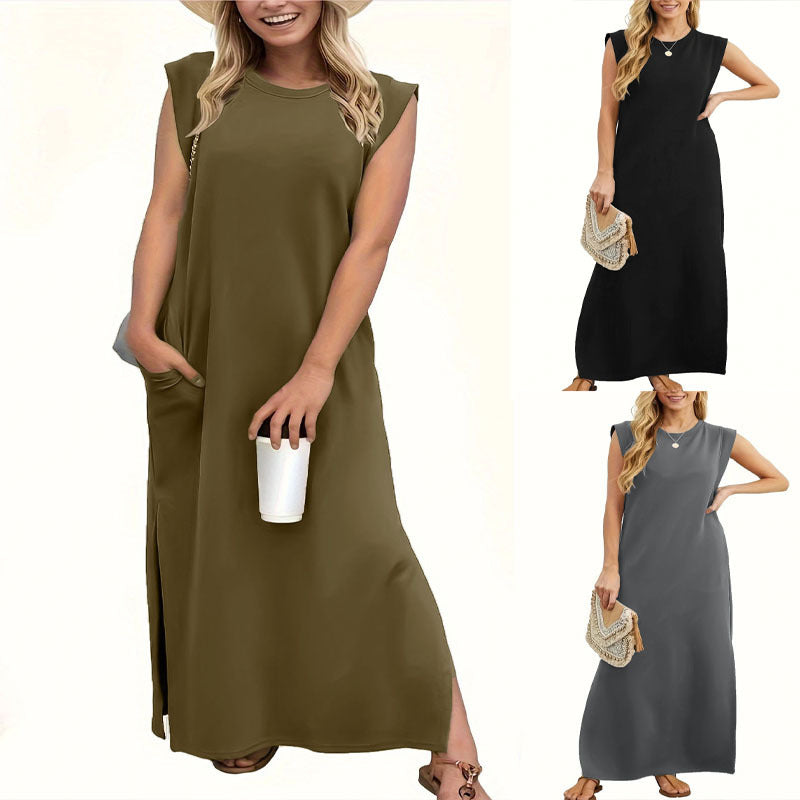Frauen Casual Maxi Kleid mit Cap Sleeve Design Stalluxe