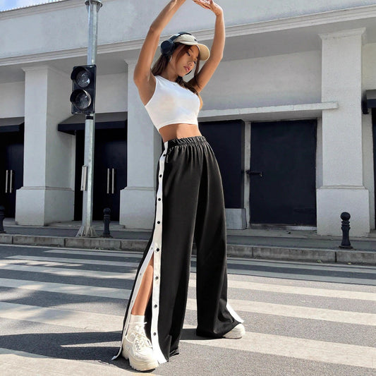 Damen Sportliche Freizeithosen mit Druckknopfdetails und elastischem Bund Stalluxe