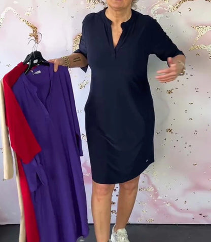 Damen Casual Tunika-Kleid mit Kurzarm und eleganter Knopfleiste Stalluxe