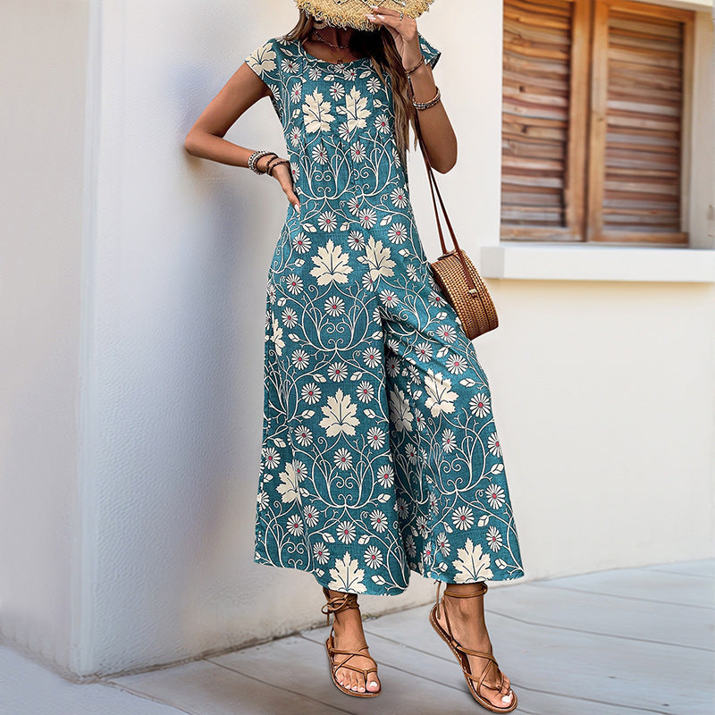 Damen Jumpsuit mit floralem Design und weitem Bein Stalluxe