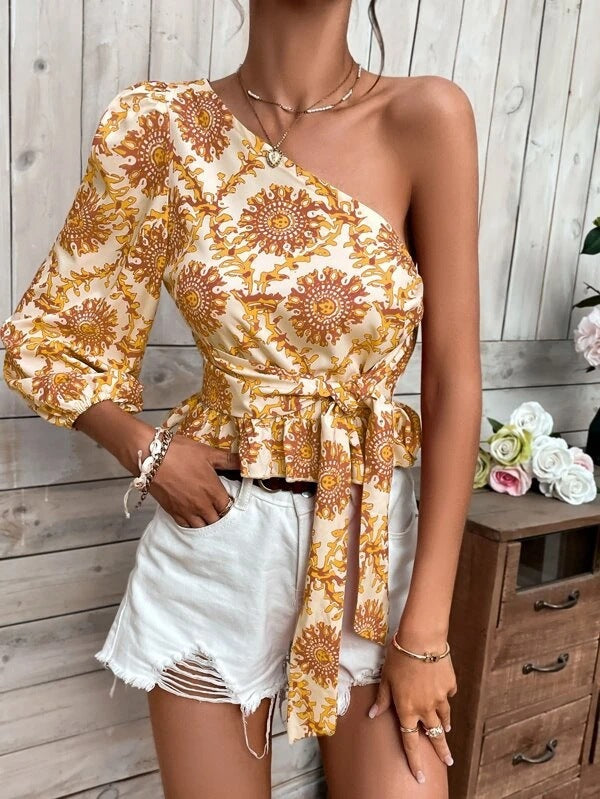 Damen asymmetrisches Ein-Schulter-Peplum-Top Stalluxe
