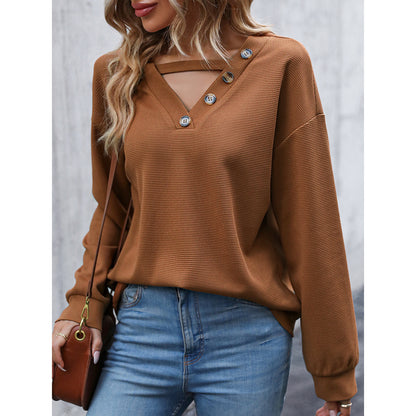 Damen Lässiger Hoodie mit dekorativen Knöpfen und tiefem V-Ausschnitt Stalluxe