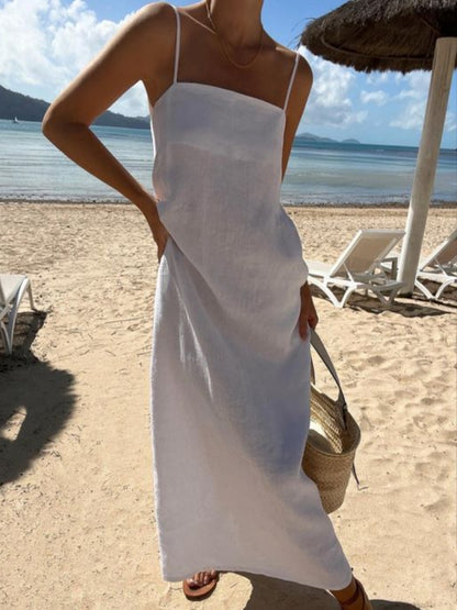 Damen Maxikleid aus luftigem Leinen mit Spaghettiträgern Stalluxe