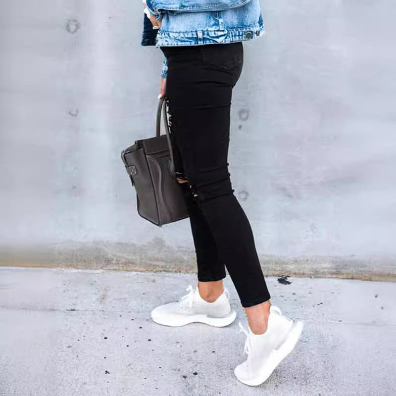 Damen Skinny Jeans mit modischen Rissen Stalluxe
