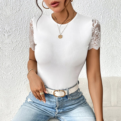 Damen Body mit eleganten Spitzenärmeln Stalluxe