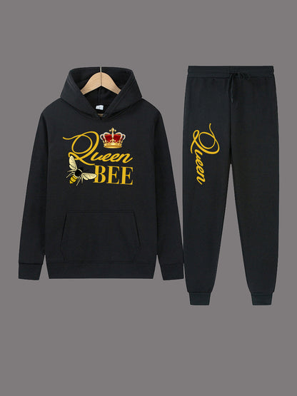 Damen Hoodie und Jogginghose Set mit kreativem "Queen Bee" Design Stalluxe