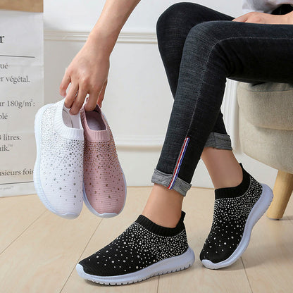 Damen Sportliche Slip-On Sneakers mit funkelnden Strassapplikationen Stalluxe