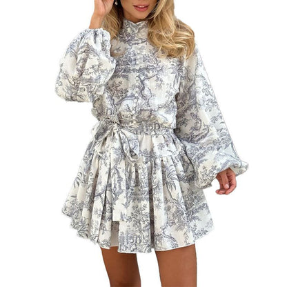 Damen elegantes Blusenkleid mit hoch geschlossenem Kragen und tailliertem Taillengürtel Stalluxe