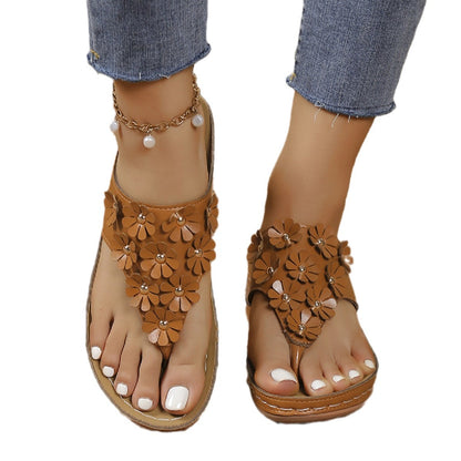 Damen blumengeschmückte Komfort-Sandalen mit anatomischem Fußbett Stalluxe
