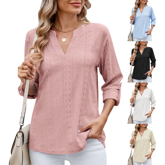 Damen Elegantes und luftiges Blusenshirt mit V-Ausschnitt Stalluxe