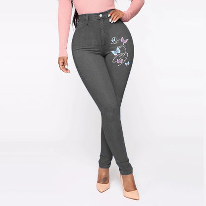 Damen Slim-Fit Jeans mit floralem Stickdesign Stalluxe