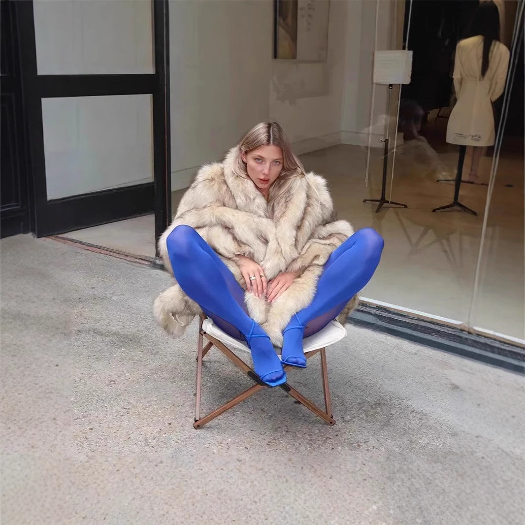 Damen Luxuriöser Kunstpelz-Mantel mit voluminösem Kragen Stalluxe