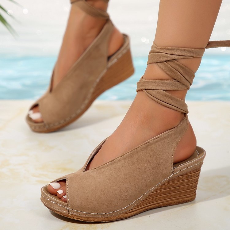 Damen Wedge-Sandaletten mit eleganter Riemenbindung und weichem Fußbett Stalluxe