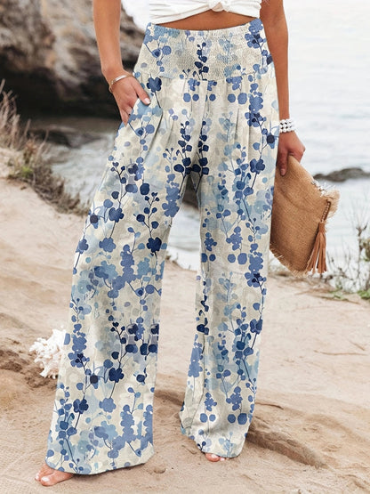 Damen Palazzo-Hosen mit floralem Druck und elastischem Bauchbund Stalluxe
