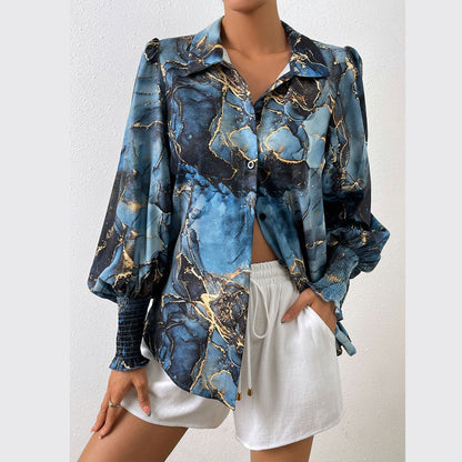 Damen Bluse mit Puffärmeln und marbled Design Stalluxe