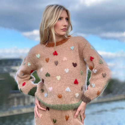 Damen Pullover mit farbenfrohen Herz-Applikationen und weichem Material Stalluxe