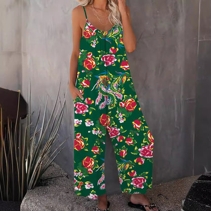 Damen Luftiger Jumpsuit mit floralem Design und verstellbaren Trägern Stalluxe