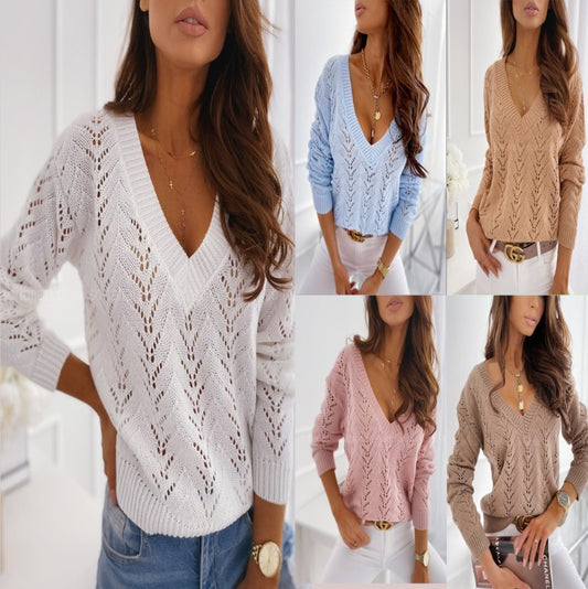 Damen Strickpullover mit V-Ausschnitt und filigranem Muster Stalluxe