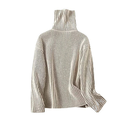 Damen gemütlicher Strickpullover mit hohem Kragen und modernen Streifen Stalluxe