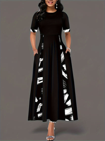 Damen Maxikleid mit künstlerischem Muster und praktischen Taschen Stalluxe