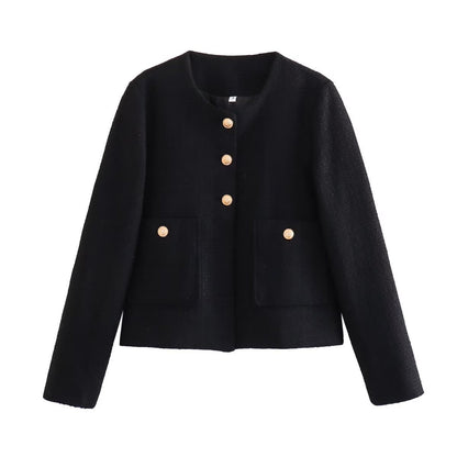 Damen Elegante Kurzjacke mit Knopfverschlüssen und aufgesetzten Taschen Stalluxe