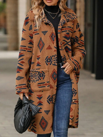 Damen Gemusterte Fleece-Jacke mit verlängertem Schnitt Stalluxe