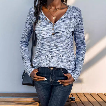 Damen Langarmshirt mit strukturiertem Halsausschnitt und Knopfdetails Stalluxe