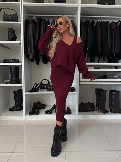 Damen modisches Strickkleid mit lässigem Crop-Oberteil und taillierter Silhouette Stalluxe