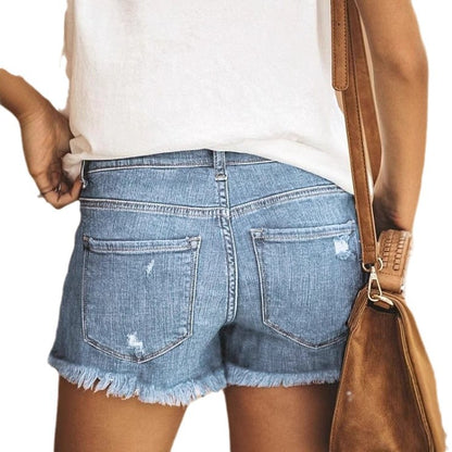 Damen Jeans-Shorts mit ausgefransten Säumen und modischen Destroyed-Details Stalluxe