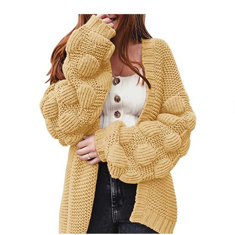 Damen Strickjacke mit voluminösen Puffärmeln und strukturierter Maschenoptik Stalluxe