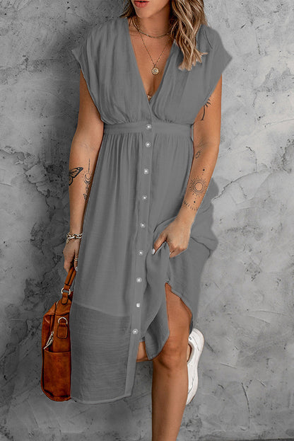 Damen entspannendes Kleid mit Knopfleiste und fließendem Schnitt Stalluxe