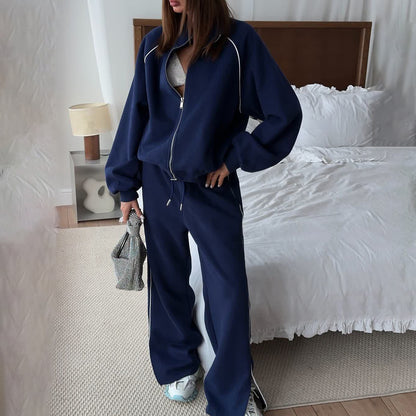 Damen Sportliche Sweatjacke und Jogginghose-Set Stalluxe Dunkelblau