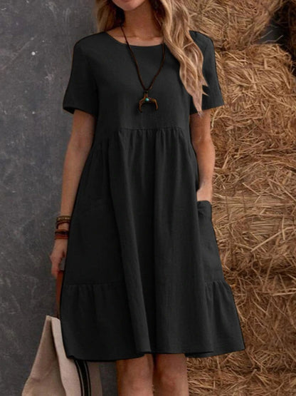 Damen Lockeres Baumwollkleid mit Taschen und Volant Stalluxe