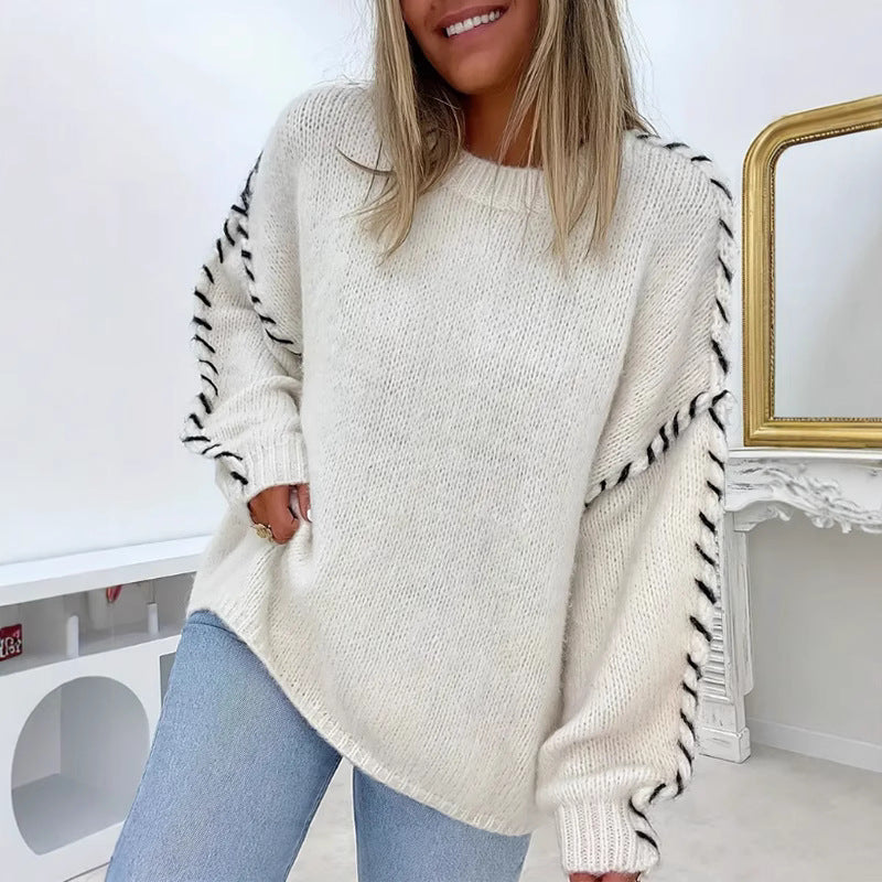 Damen Oversized Strickpullover mit kontrastierendem Saum Stalluxe
