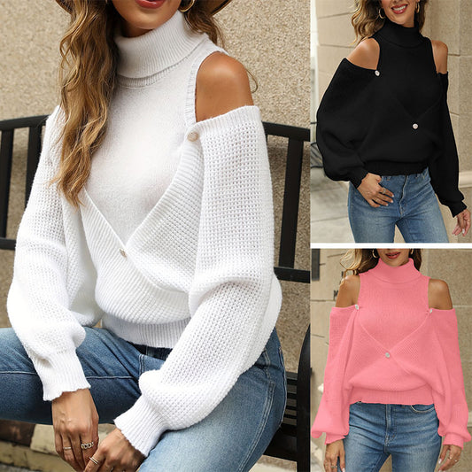Damen lässiger Pullover mit offener Schulter und elegantem Stehkragen Stalluxe