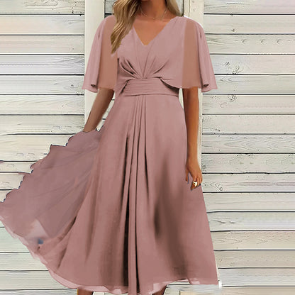 Damen Midikleid mit verspieltem Wickeldesign und eleganten Puffärmeln Stalluxe