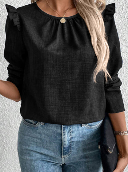 Damen Elegante Bluse mit Rüschendetails und Rundhalsausschnitt Stalluxe