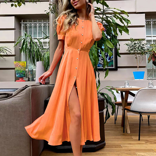 Damen Maxikleid mit Knopfdetail und seitlichem Schlitz Stalluxe