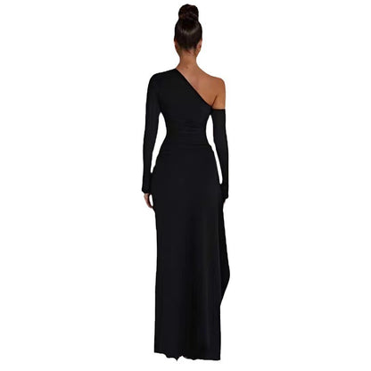 Damen Elegantes Maxikleid mit asymmetrischem One-Shoulder-Design und hohen Beinschlitzen Stalluxe