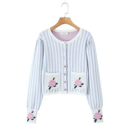 Damen kurzärmlige Strickjacke mit Blumenverzierung Stalluxe