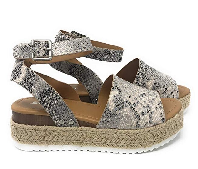 Damen Plateau-Sandalen mit verstellbarem Knöchelriemen und Jute-Details Stalluxe